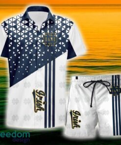 Notre Dame Triangle Abstract Pattern Hawaii Shirt and Shorts Summer For Beach Fans Notre Dame Triangle Abstract Pattern Hawaii Shirt and Shorts Summer For Beach Fans