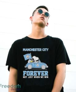 Official Peanuts Snoopy And Woodstock Manchester City On Car Forever Not Just When We Win Shirt - G500 Gildan T-Shirt