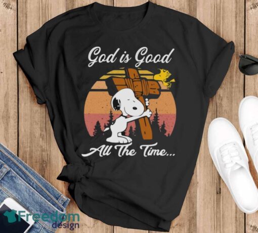 Official Snoopy And Woodstock God is good all the time vintage retro shirt - Black T-Shirt