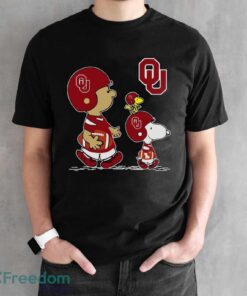 Official The Peanuts Charlie Brown Snoopy Woodstock Oklahoma Sooners Football Shirt - Black Unisex T-Shirt