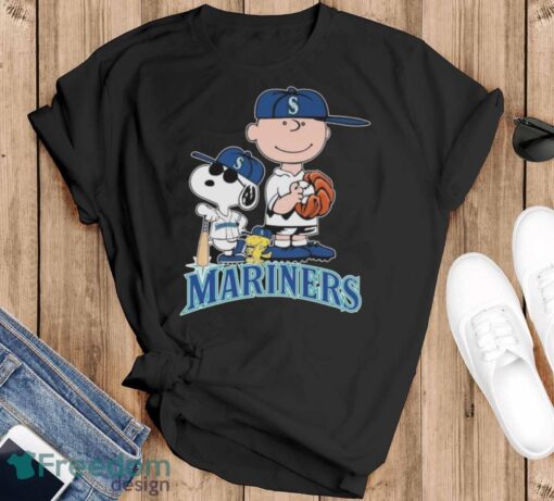 Official The Peanuts Movie Characters Seattle Mariners Baseball 2024 Shirt - Black T-Shirt