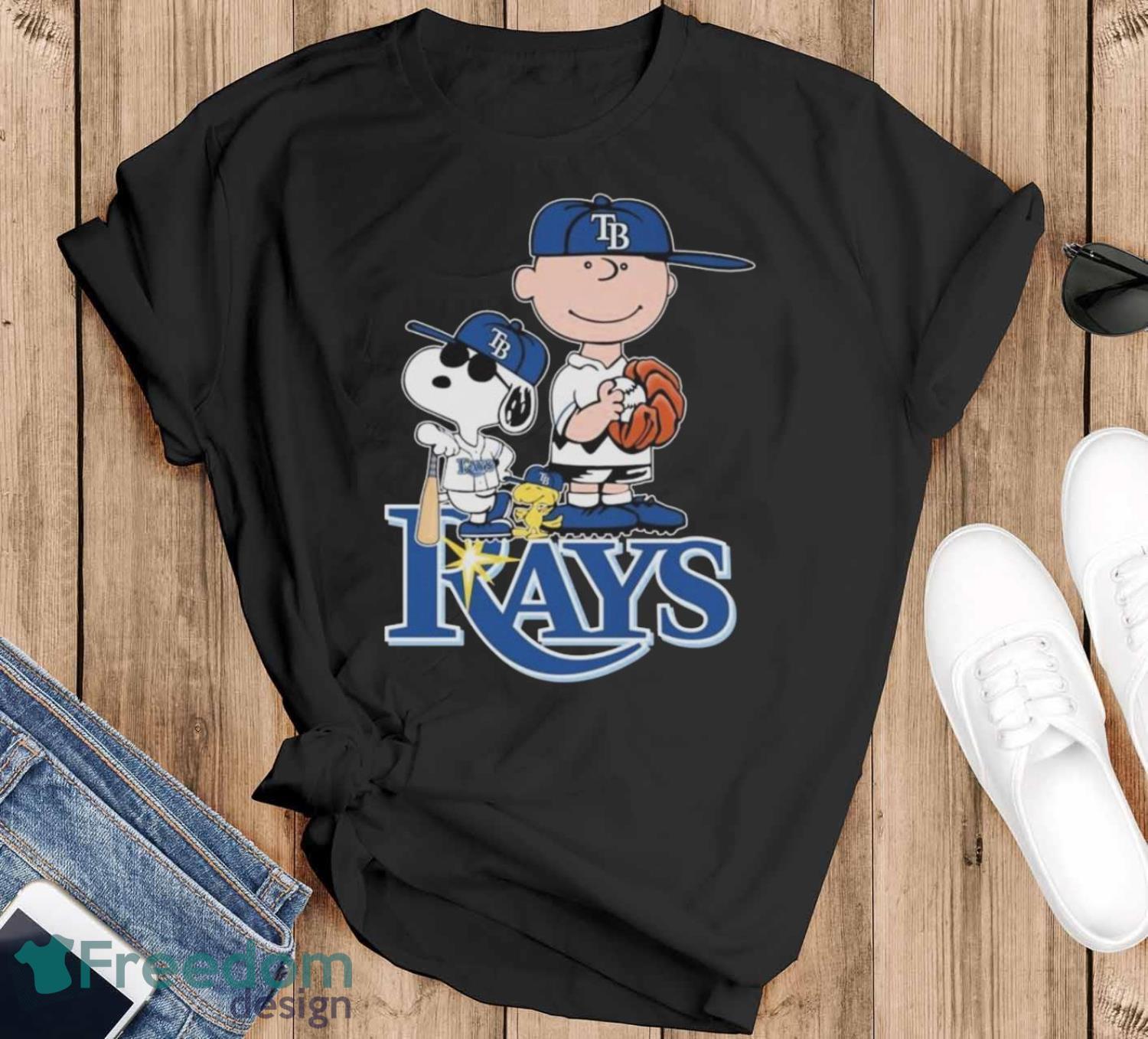 Official The Peanuts Movie Characters Tampa Bay Rays Baseball 2024 Shirt image Official The Peanuts Movie Characters Tampa Bay Rays Baseball 2024 Shirt - Black T-Shirt