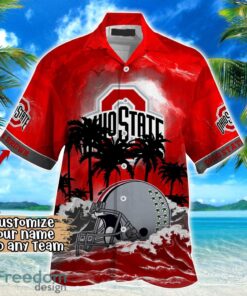 Ohio State Buckeyes NCAA Hawaiian Shirt Coconut Tree Waves Beach Hawaii Shirt Custom Name For Fans Product Photo 2