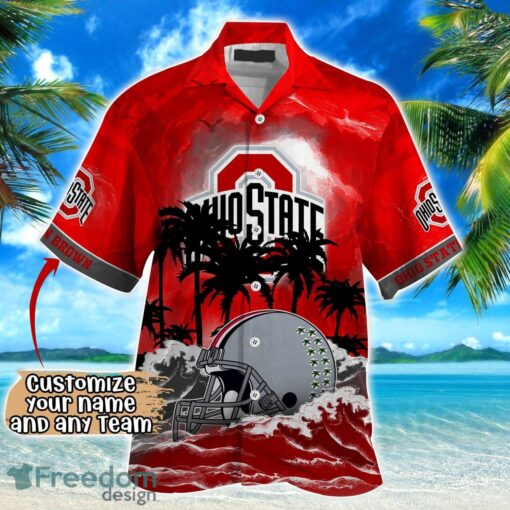 Ohio State Buckeyes NCAA Hawaiian Shirt Coconut Tree Waves Beach Hawaii Shirt Custom Name For Fans Product Photo 2