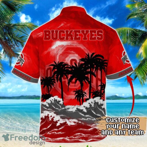 Ohio State Buckeyes NCAA Hawaiian Shirt Coconut Tree Waves Beach Hawaii Shirt Custom Name For Fans Product Photo 3