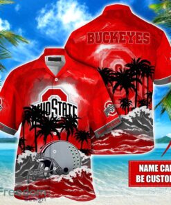 Ohio State Buckeyes NCAA Hawaiian Shirt Coconut Tree Waves Beach Hawaii Shirt Custom Name For Fans Product Photo 1