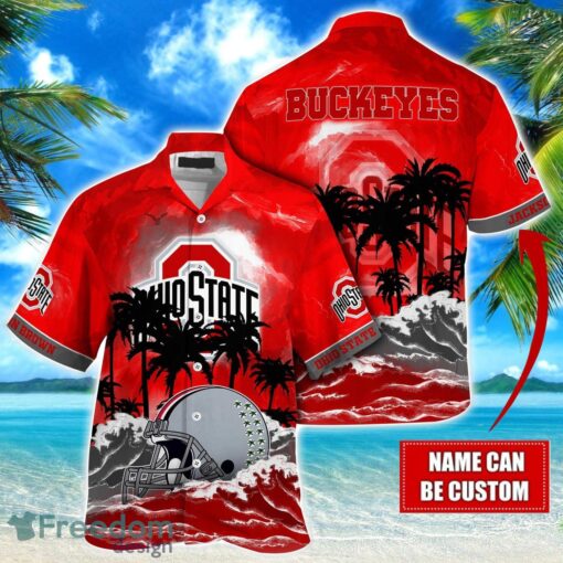 Ohio State Buckeyes NCAA Hawaiian Shirt Coconut Tree Waves Beach Hawaii Shirt Custom Name For Fans Product Photo 1