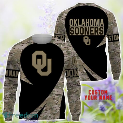 Oklahoma Sooners AOP Hoodie T-Shirt Sweatshirt Camo Pattern Veteran Custom Name Gift For Father's day Product Photo 2