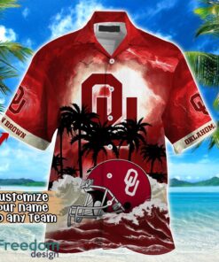 Oklahoma Sooners NCAA Hawaiian Shirt Coconut Tree Waves Beach Hawaii Shirt Custom Name For Fans Product Photo 2