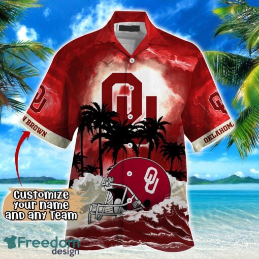 Oklahoma Sooners NCAA Hawaiian Shirt Coconut Tree Waves Beach Hawaii Shirt Custom Name For Fans Product Photo 2