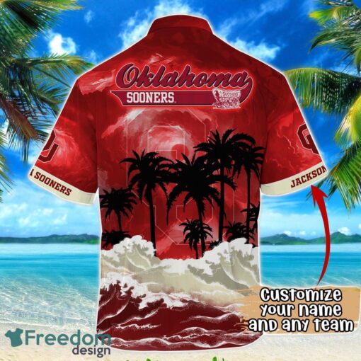 Oklahoma Sooners NCAA Hawaiian Shirt Coconut Tree Waves Beach Hawaii Shirt Custom Name For Fans Product Photo 3