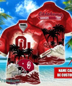 Oklahoma Sooners NCAA Hawaiian Shirt Coconut Tree Waves Beach Hawaii Shirt Custom Name For Fans Product Photo 1