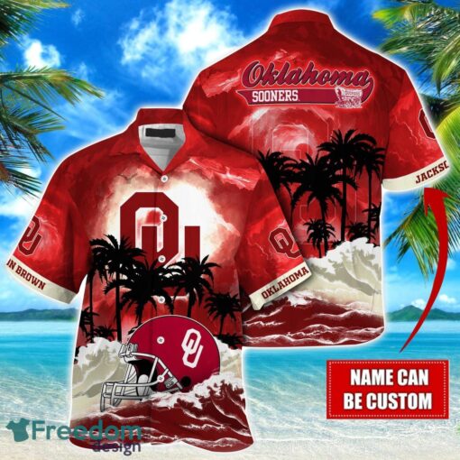 Oklahoma Sooners NCAA Hawaiian Shirt Coconut Tree Waves Beach Hawaii Shirt Custom Name For Fans Product Photo 1