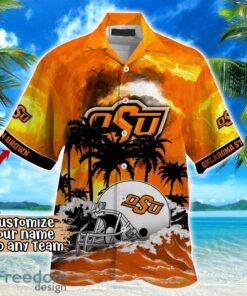 Oklahoma State Cowboys NCAA Hawaiian Shirt Coconut Tree Waves Beach Hawaii Shirt Custom Name For Fans Product Photo 2