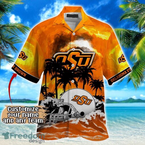 Oklahoma State Cowboys NCAA Hawaiian Shirt Coconut Tree Waves Beach Hawaii Shirt Custom Name For Fans Product Photo 2