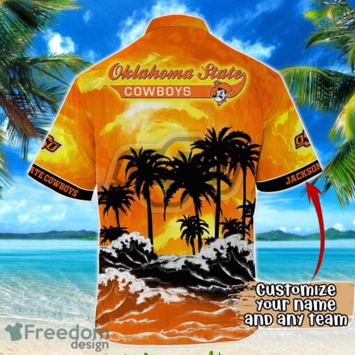 Oklahoma State Cowboys NCAA Hawaiian Shirt Coconut Tree Waves Beach Hawaii Shirt Custom Name For Fans Product Photo 3