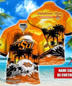 Oklahoma State Cowboys NCAA Hawaiian Shirt Coconut Tree Waves Beach Hawaii Shirt Custom Name For Fans Product Photo 1