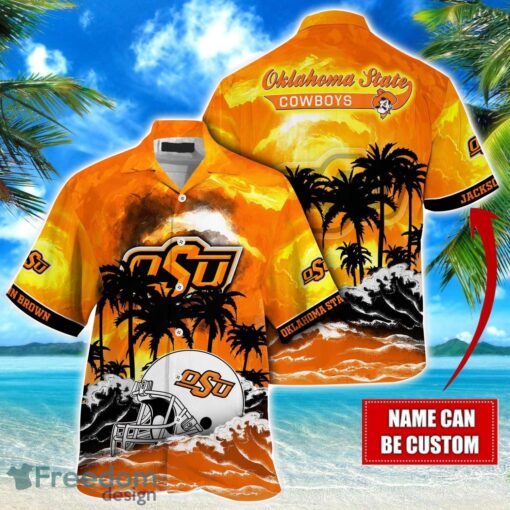 Oklahoma State Cowboys NCAA Hawaiian Shirt Coconut Tree Waves Beach Hawaii Shirt Custom Name For Fans Product Photo 1