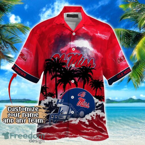 Ole Miss Rebels NCAA Hawaiian Shirt Coconut Tree Waves Beach Hawaii Shirt Custom Name For Fans Product Photo 2