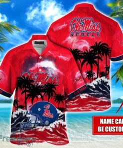 Ole Miss Rebels NCAA Hawaiian Shirt Coconut Tree Waves Beach Hawaii Shirt Custom Name For Fans