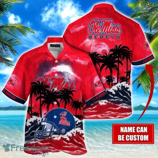 Ole Miss Rebels NCAA Hawaiian Shirt Coconut Tree Waves Beach Hawaii Shirt Custom Name For Fans Product Photo 1