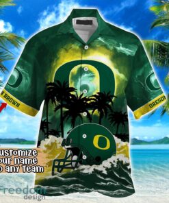 Oregon Ducks NCAA Hawaiian Shirt Coconut Tree Waves Beach Hawaii Shirt Custom Name For Fans Product Photo 2