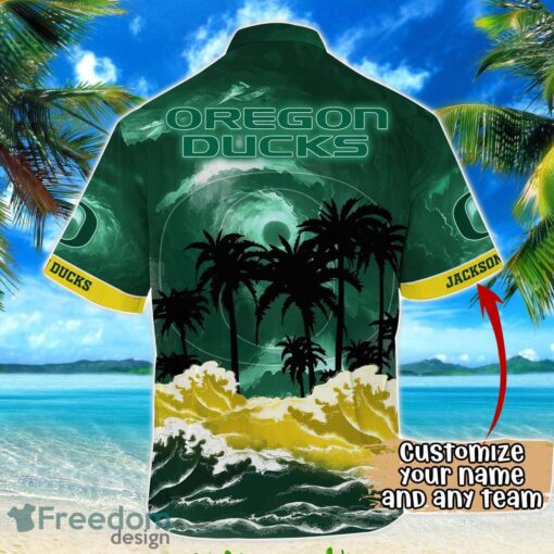 Oregon Ducks NCAA Hawaiian Shirt Coconut Tree Waves Beach Hawaii Shirt Custom Name For Fans Product Photo 3