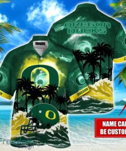 Oregon Ducks NCAA Hawaiian Shirt Coconut Tree Waves Beach Hawaii Shirt Custom Name For Fans