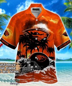 Oregon State Beavers NCAA Hawaiian Shirt Coconut Tree Waves Beach Hawaii Shirt Custom Name For Fans Product Photo 2