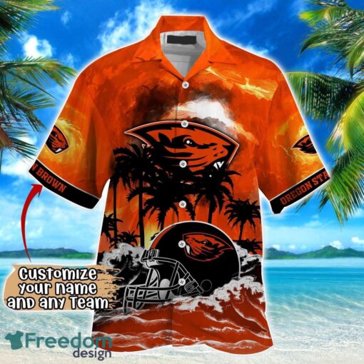 Oregon State Beavers NCAA Hawaiian Shirt Coconut Tree Waves Beach Hawaii Shirt Custom Name For Fans Product Photo 2