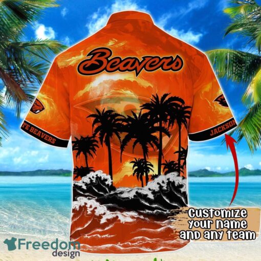 Oregon State Beavers NCAA Hawaiian Shirt Coconut Tree Waves Beach Hawaii Shirt Custom Name For Fans Product Photo 3