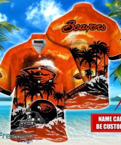 Oregon State Beavers NCAA Hawaiian Shirt Coconut Tree Waves Beach Hawaii Shirt Custom Name For Fans