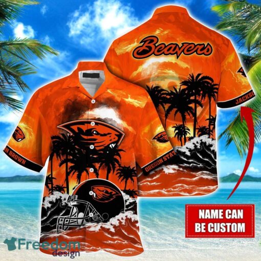 Oregon State Beavers NCAA Hawaiian Shirt Coconut Tree Waves Beach Hawaii Shirt Custom Name For Fans Product Photo 1