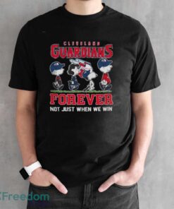 Original Peanuts Characters X Cleveland Guardians Forever Not Just When We Win Logo 2024 T-Shirt - Black Unisex T-Shirt