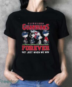 Original Peanuts Characters X Cleveland Guardians Forever Not Just When We Win Logo 2024 T-Shirt - Ladies T-Shirt