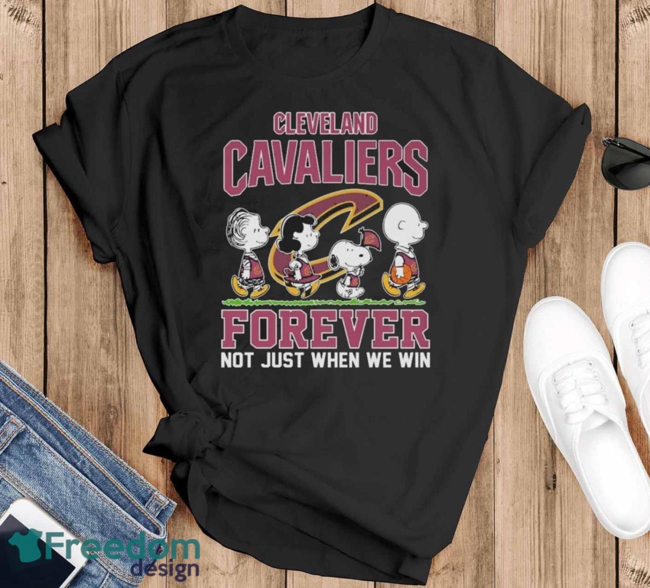 Peanuts Characters Cleveland Cavaliers Forever Not Just When We Win Shirt image Peanuts Characters Cleveland Cavaliers Forever Not Just When We Win Shirt - Black T-Shirt