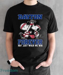 Peanuts Snoopy And Charlie Brown Dayton Flyers High Five Forever Not Just When We Win Shirt - Black Unisex T-Shirt