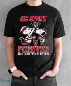 Peanuts Snoopy And Charlie Brown NC State High Five Forever Not Just When We Win Shirt - Black Unisex T-Shirt