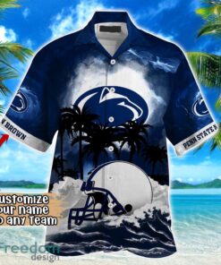 Penn State Nittany Lions NCAA Hawaiian Shirt Coconut Tree Waves Beach Hawaii Shirt Custom Name For Fans Product Photo 2