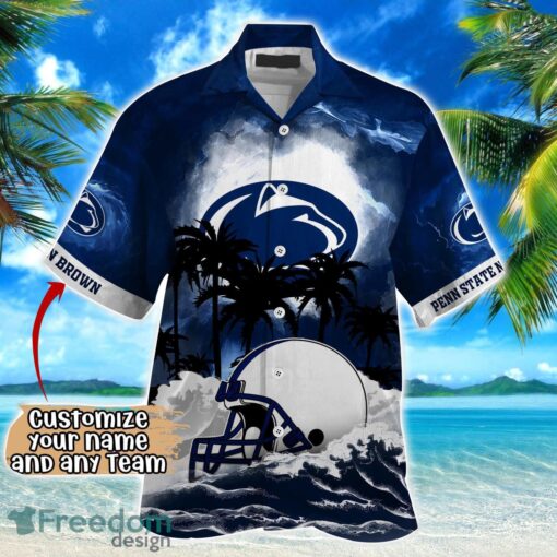 Penn State Nittany Lions NCAA Hawaiian Shirt Coconut Tree Waves Beach Hawaii Shirt Custom Name For Fans Product Photo 2