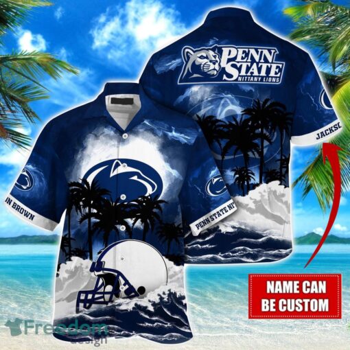 Penn State Nittany Lions NCAA Hawaiian Shirt Coconut Tree Waves Beach Hawaii Shirt Custom Name For Fans Product Photo 1