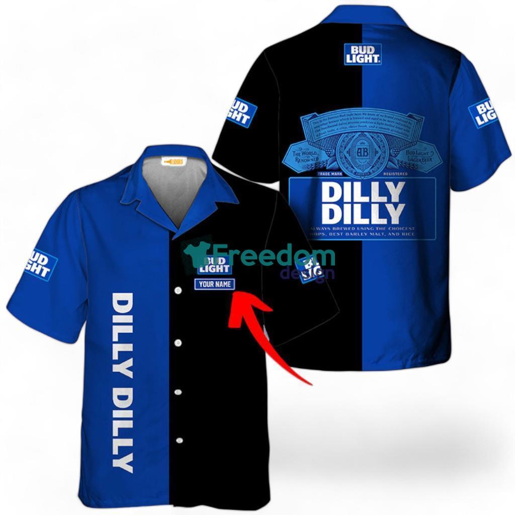 Personalized Bud Light Dilly Dilly Blue And Black Tropical Hawaiian Shirt image Personalized Bud Light Dilly Dilly Blue And Black Tropical Hawaiian Shirt Product Photo 1