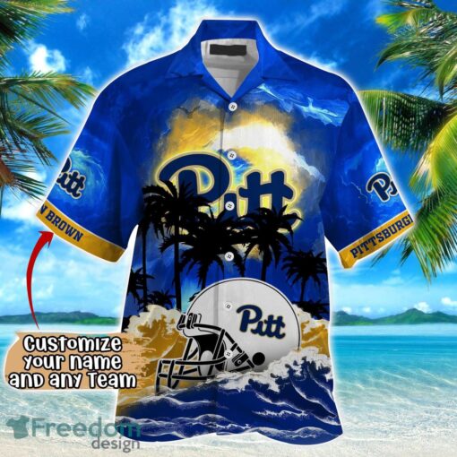 Pittsburgh Panthers NCAA Hawaiian Shirt Coconut Tree Waves Beach Hawaii Shirt Custom Name For Fans Product Photo 2