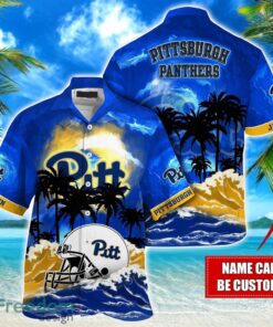 Pittsburgh Panthers NCAA Hawaiian Shirt Coconut Tree Waves Beach Hawaii Shirt Custom Name For Fans Product Photo 1