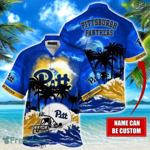 Pittsburgh Panthers NCAA Hawaiian Shirt Coconut Tree Waves Beach Hawaii Shirt Custom Name For Fans Product Photo 1