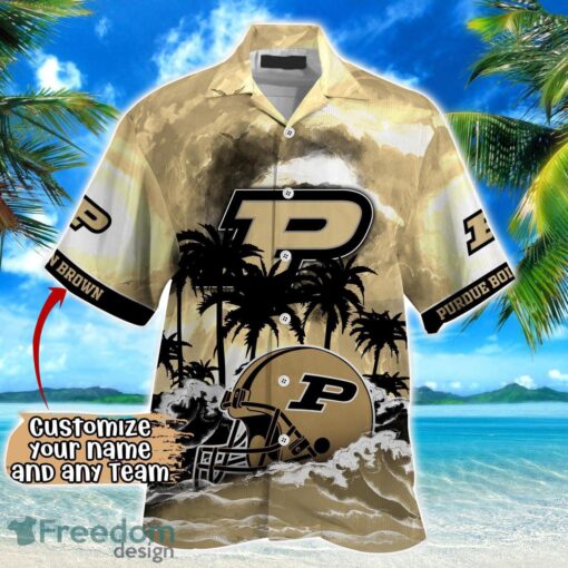 Purdue Boilermakers NCAA Hawaiian Shirt Coconut Tree Waves Beach Hawaii Shirt Custom Name For Fans Product Photo 2