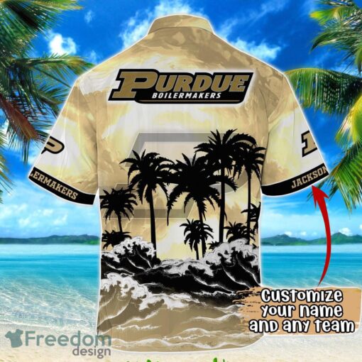 Purdue Boilermakers NCAA Hawaiian Shirt Coconut Tree Waves Beach Hawaii Shirt Custom Name For Fans Product Photo 3