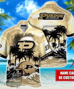 Purdue Boilermakers NCAA Hawaiian Shirt Coconut Tree Waves Beach Hawaii Shirt Custom Name For Fans