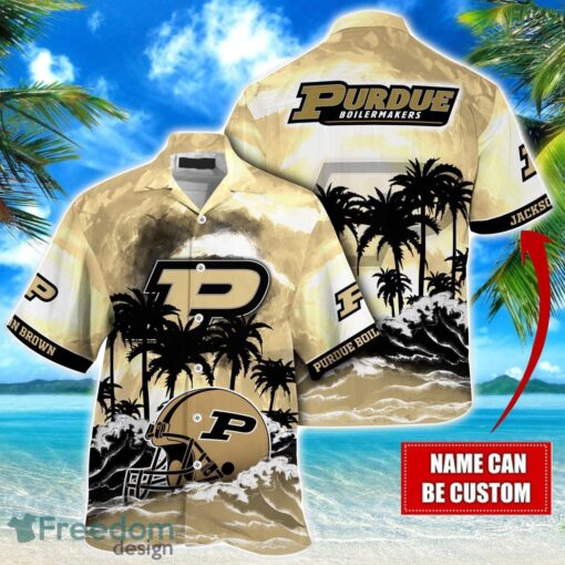 Purdue Boilermakers NCAA Hawaiian Shirt Coconut Tree Waves Beach Hawaii Shirt Custom Name For Fans Product Photo 1