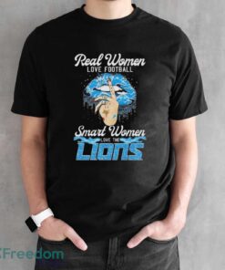 Real Women Love Football Smart Women Love The Detroit Lions Lips Diamonds Shirt - Black Unisex T-Shirt